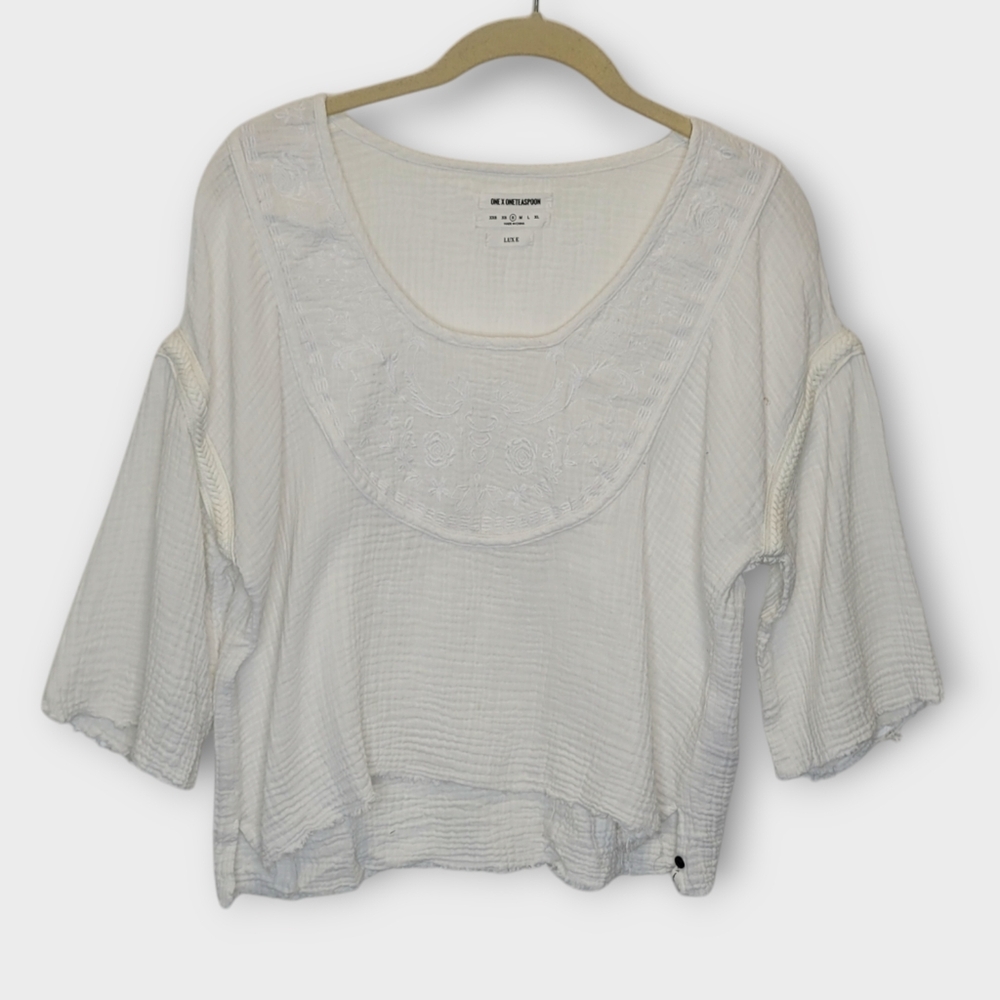 One Teaspoon Gauze Bib Peasant Top S White